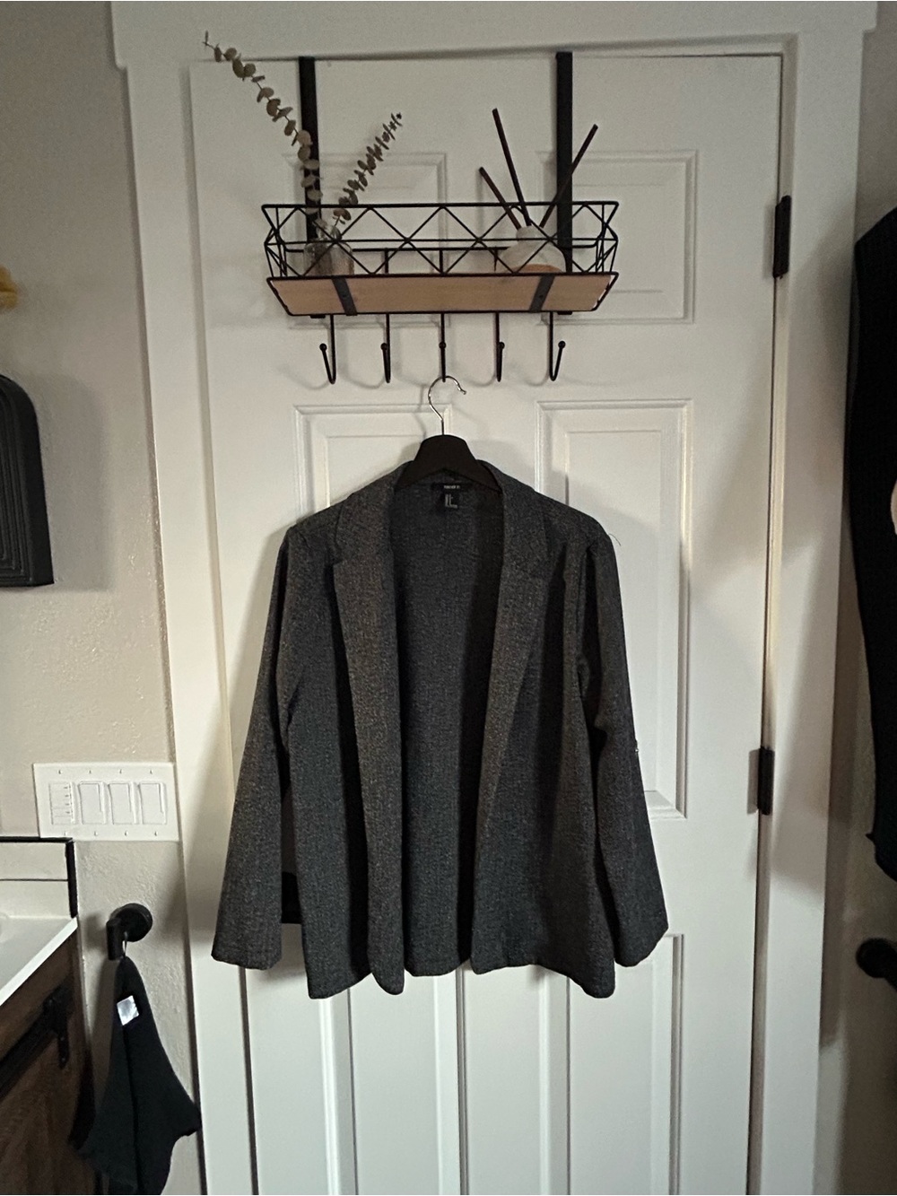 Forever 21 Women's Charcoal Gray Open-Front Blazer Jacket